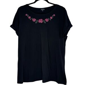 Torrid Black Placed Floral Rose Roll Cuff Top Women's Size 0q